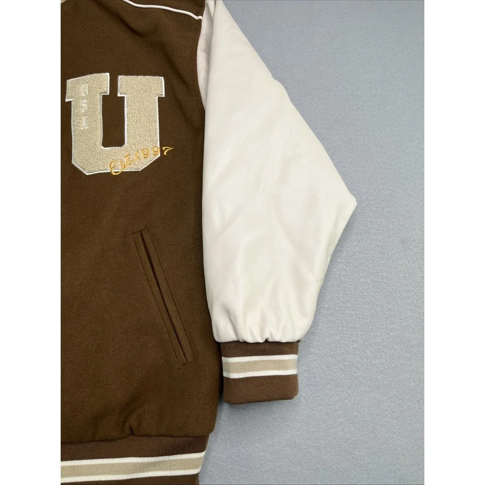 Zara Girls Letterman Snap Button PATCH VARSITY BROWN JACKET Size 13-14